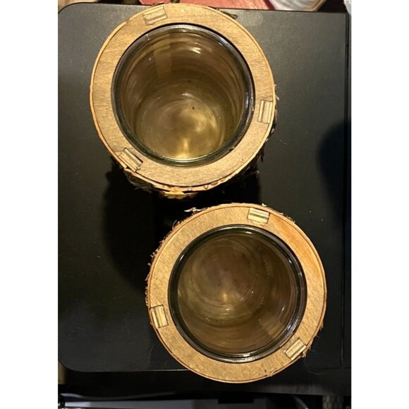Set Of 2 Birch Bark Star Cutout Candle Holders Rustic Nature Decor - Picture 6 of 9